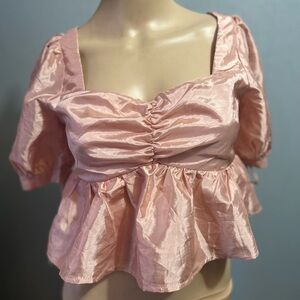 NWOT Alter’d State rose pink puff sleeve smocked crop top size small